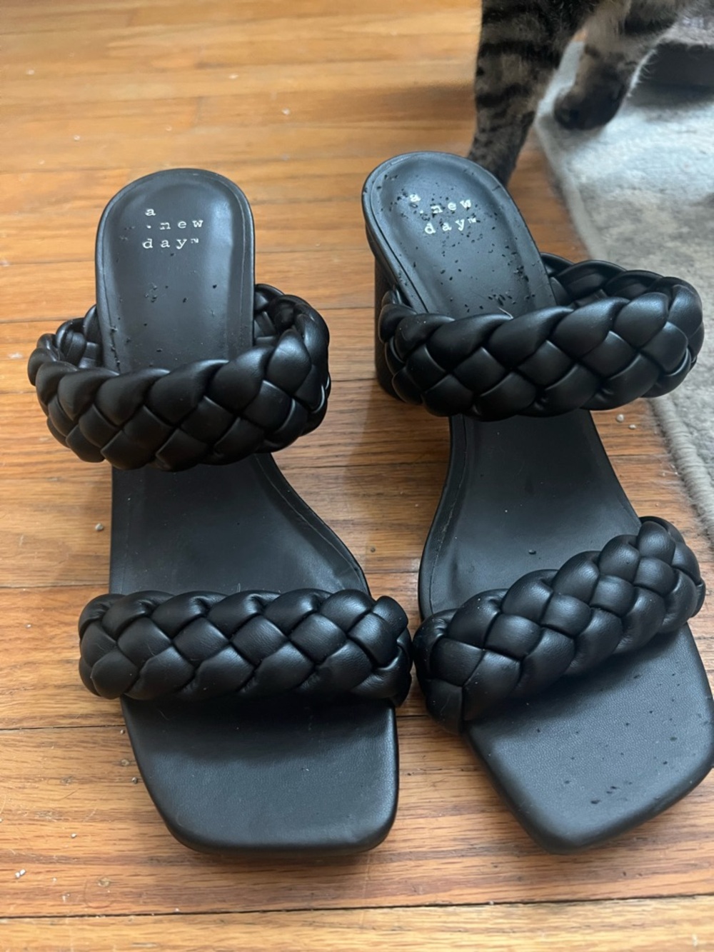 a new day Black Braided Double-Strap Slide Mules
